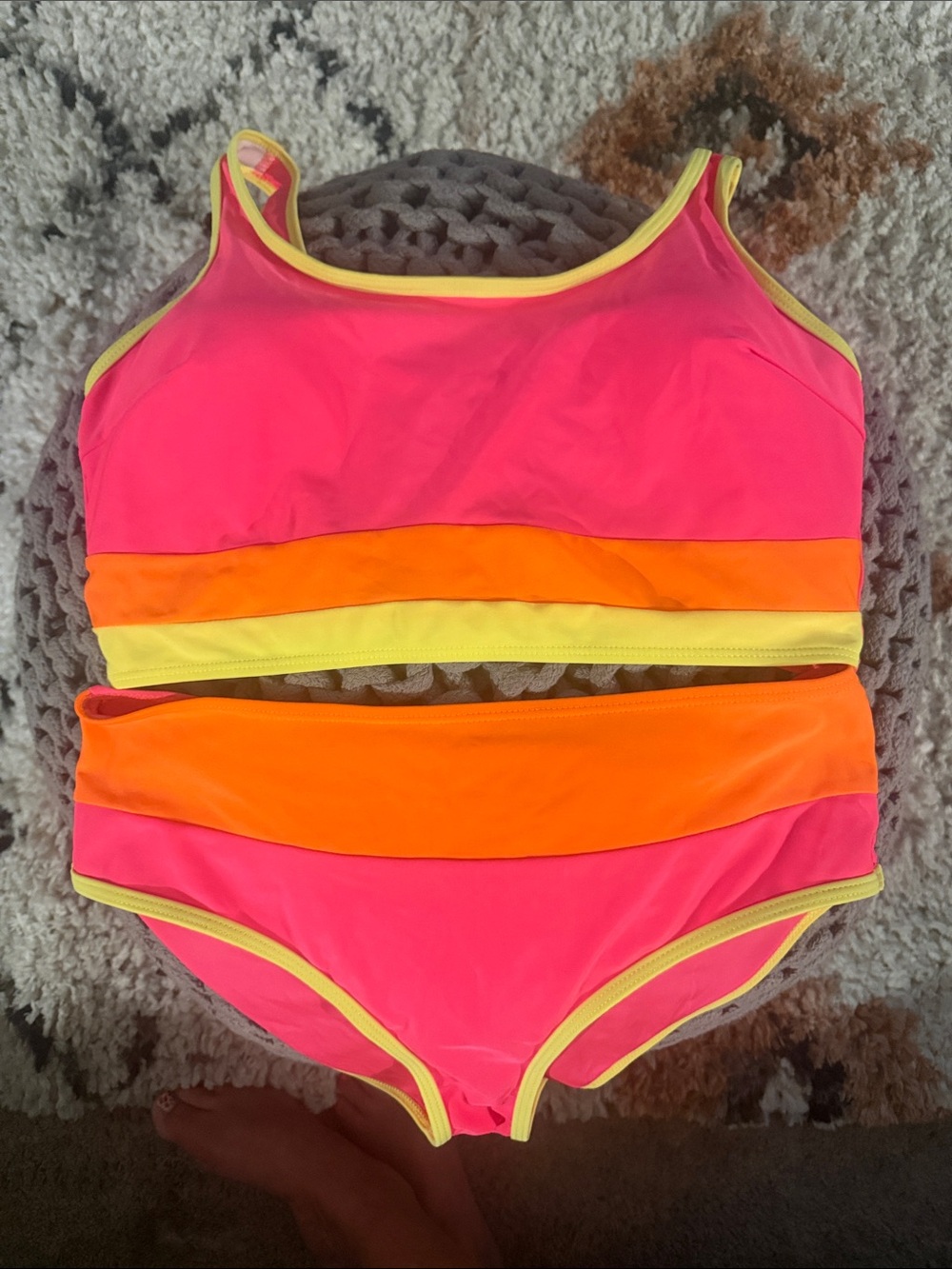 SHEIN Neon Pink, Orange & Yellow Two-Piece women's Swim Bikini